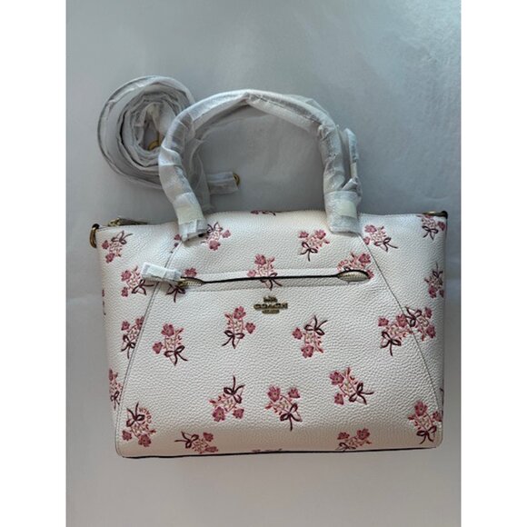 Coach Prairie Satchel Chalk Pink Flower Bow Print Zip Bag Handbag Purse NEW - Picture 7 of 7